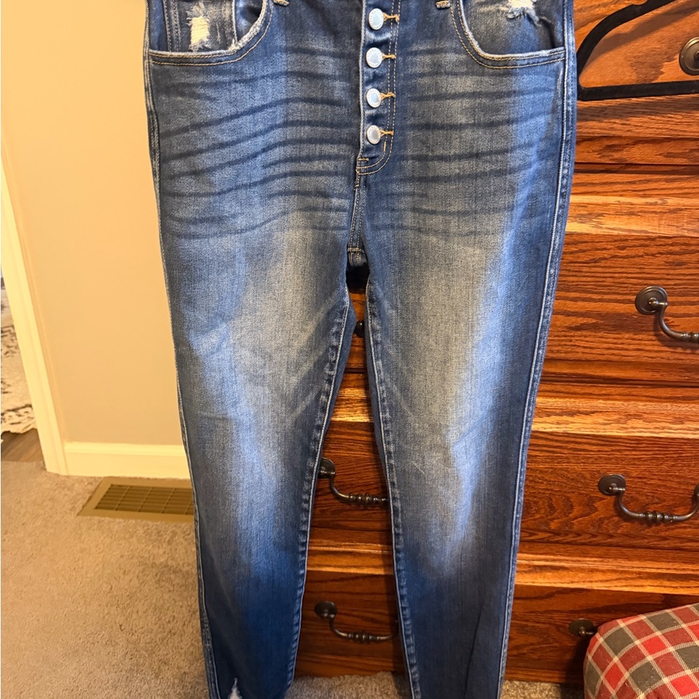 KanCan Distressed High-Rise Skinny Jeans in Medium Blue Wash